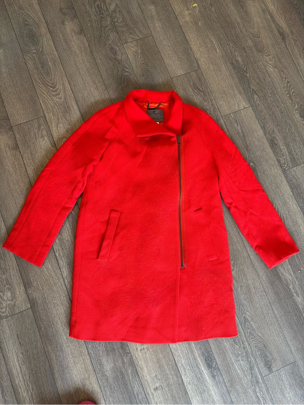 J. Crew Bright Red Asymmetrical Zip Pea Coat